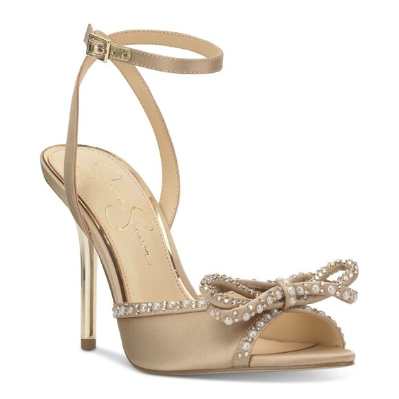 Jessica Simpson Shoes - Jessica Simpson Nolira Sandals Womens 8M Champagne Rhinestone Bow Stiletto Heel